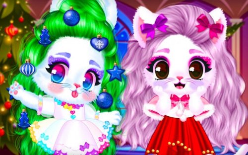 Cat and Rabbit Holiday Dress Up Game